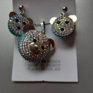 Sterling silver w  crystal Swarovski bear set